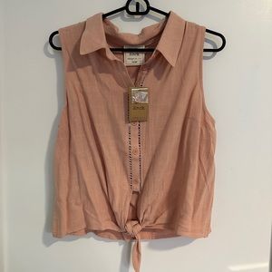 NWT Style Rack Peach Woven Sleeveless Button Up Shirt w/Tie Front